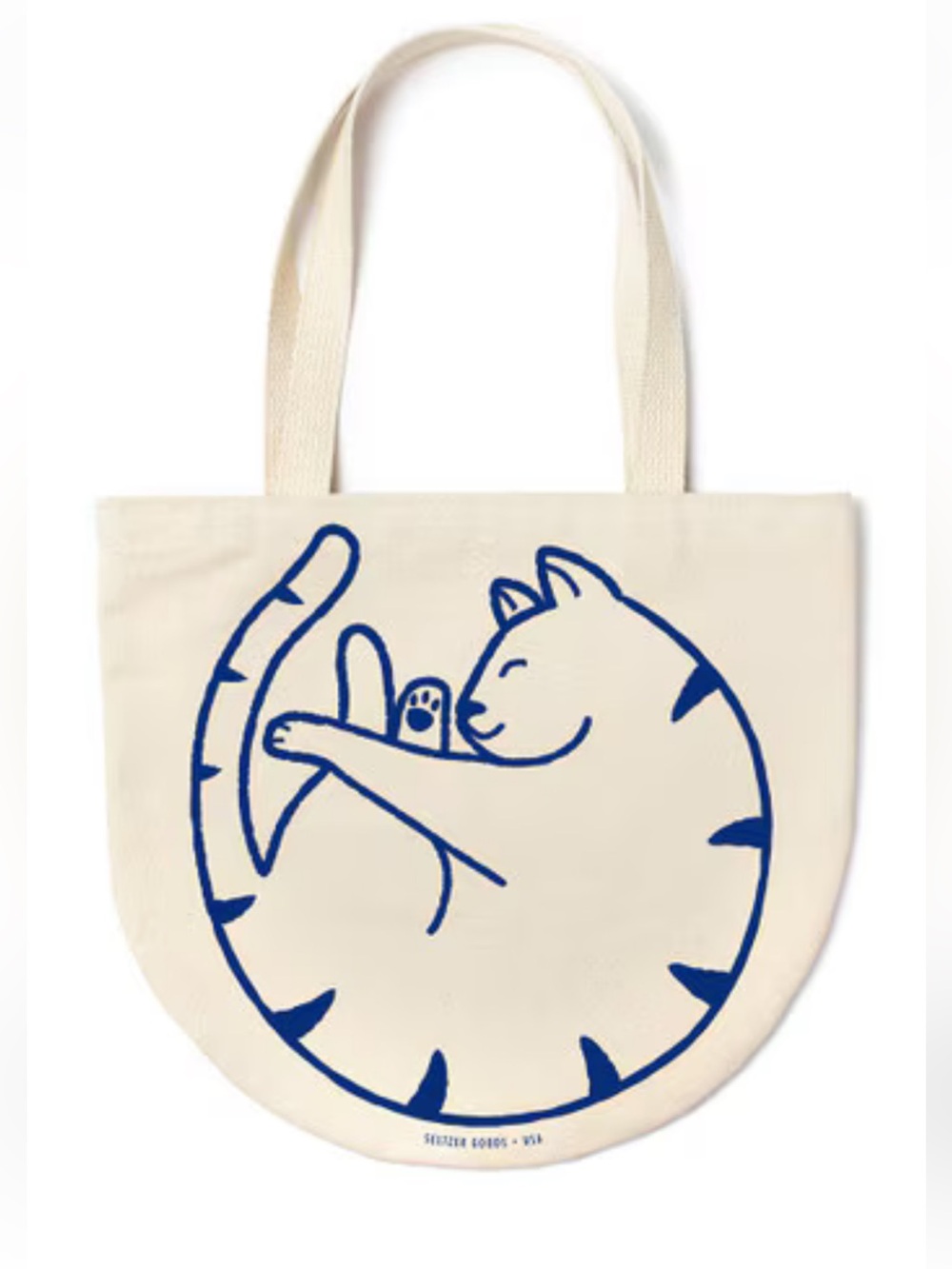 Canvas Curled Cat Round Tote